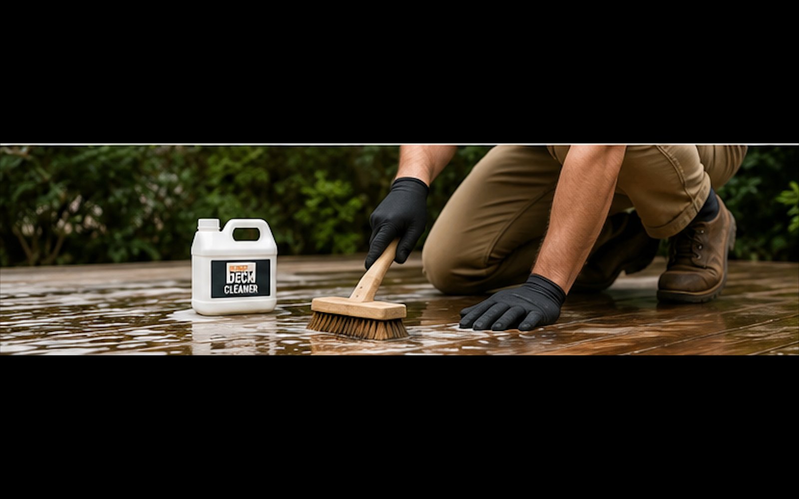Cleaning exterior timber with a timber cleaner and brush