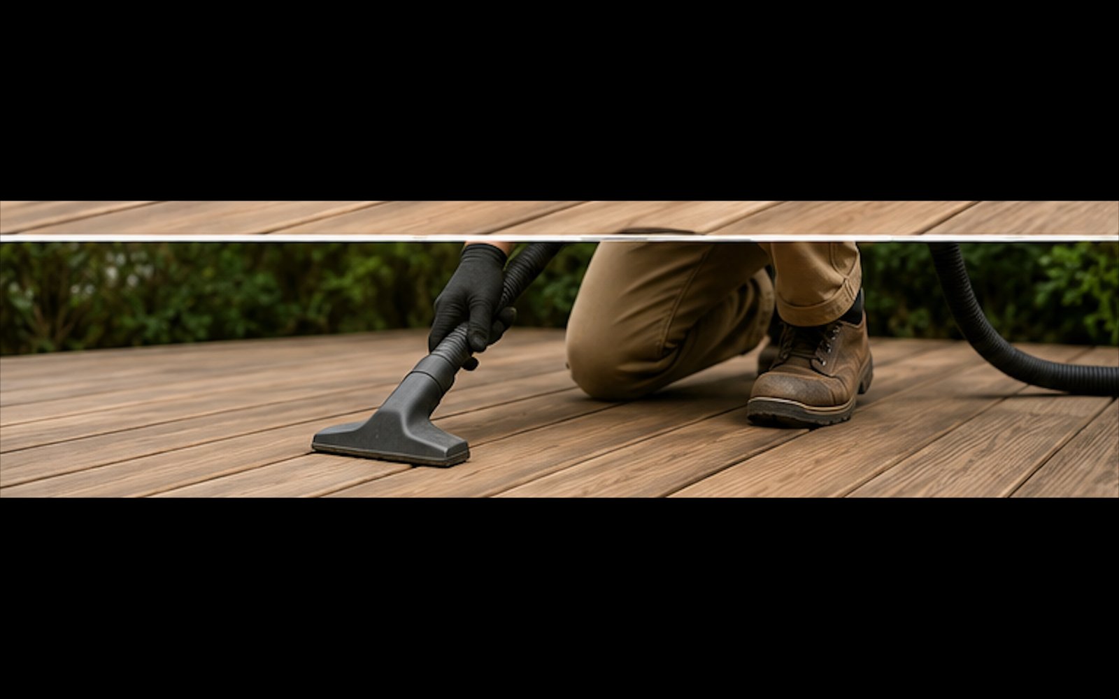 Vacuuming sanding dust from a timber deck